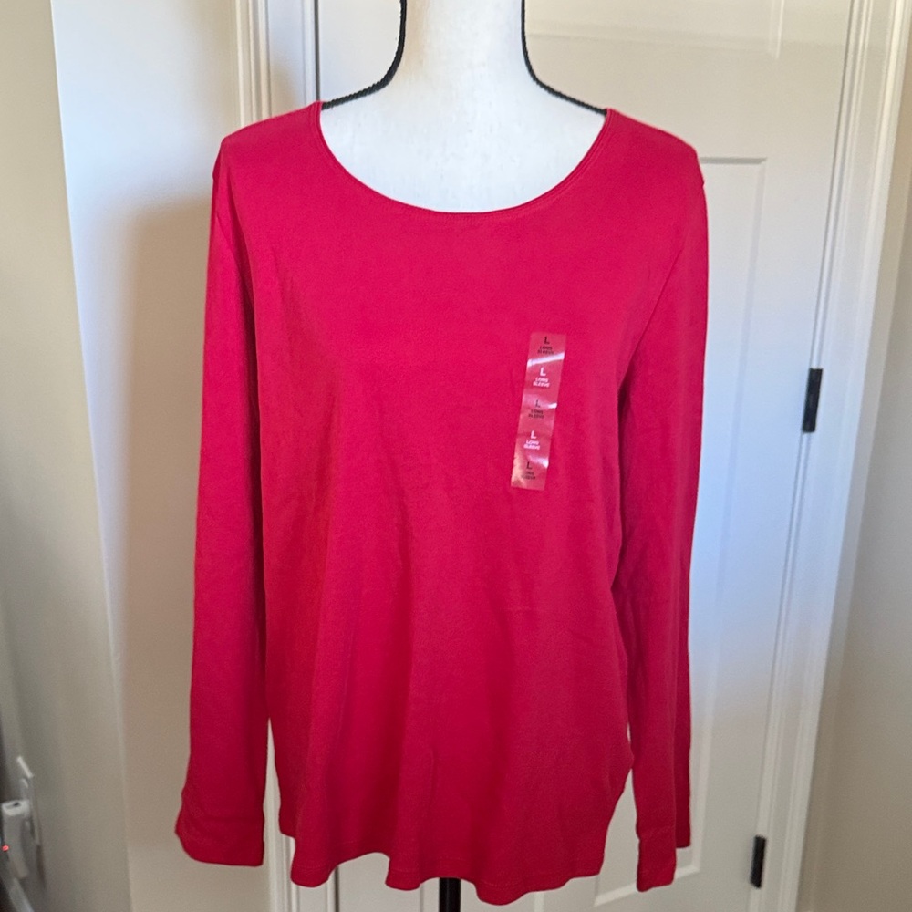 Karen Scott Long Sleeve Scoop Neck Top in Red
